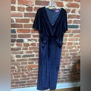 Stunning Vintage Look Velvet Jumpsuit- Rich Sapphire/Blue with Pockets!